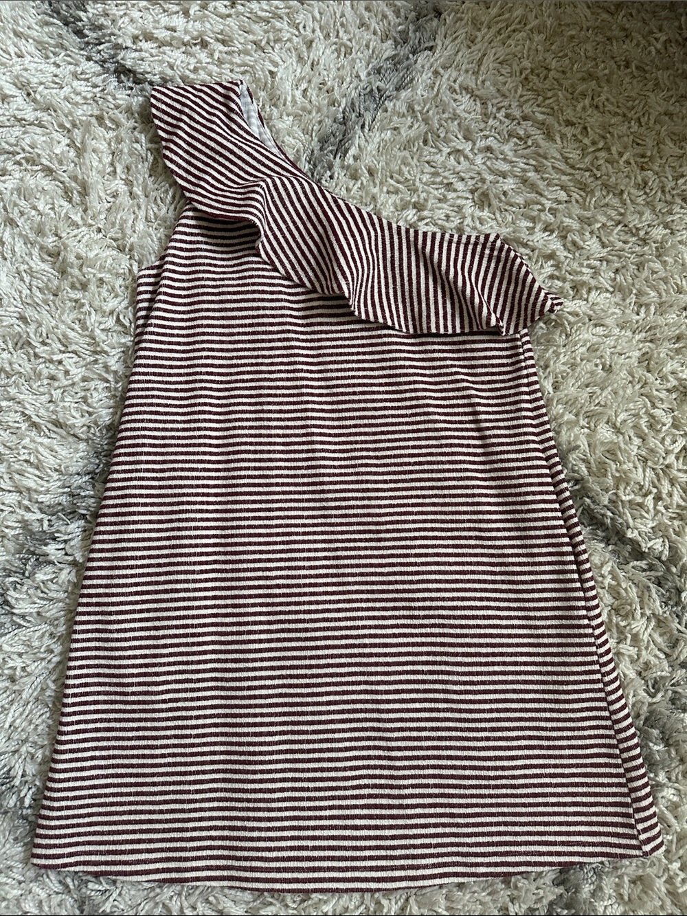 LOFT Dress One Shoulder Ruffle Striped